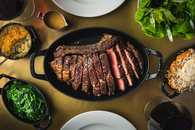 Hawksmoor steak served in a cast iron skillet